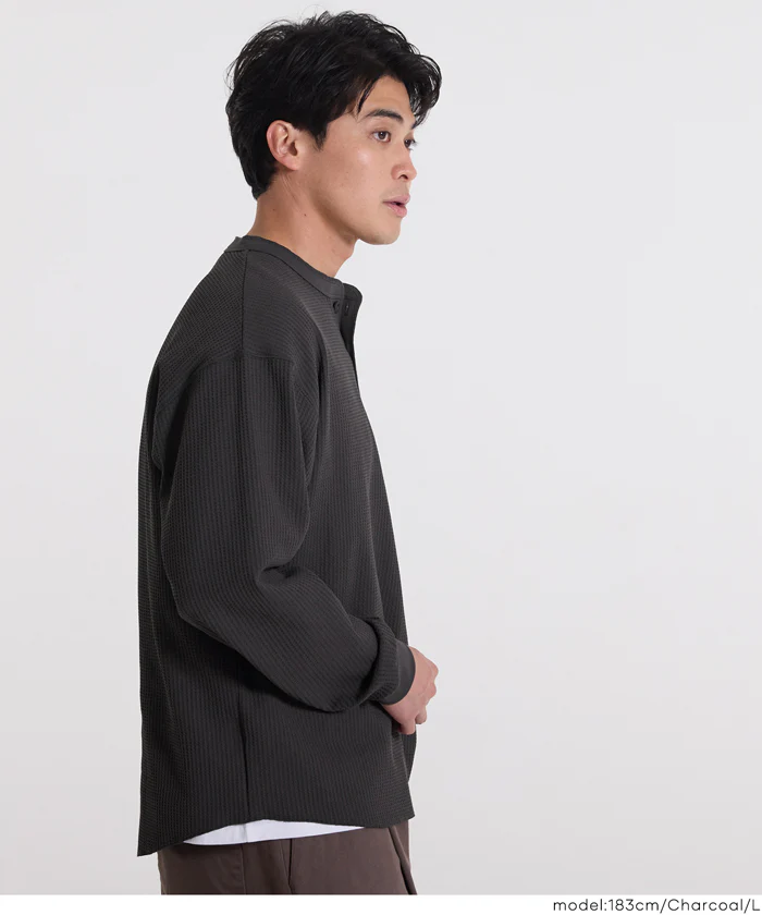 セール★2690円→1990円 EAZY TEX ワッフルラウンドヘンリーネックロンT メンズ メール便不可 - Image 4