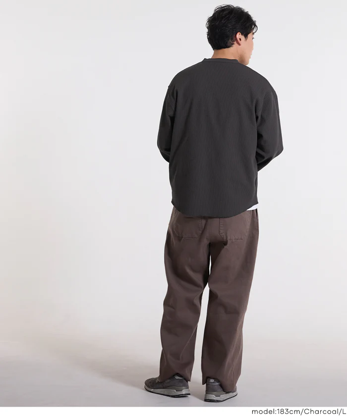 セール★2690円→1990円 EAZY TEX ワッフルラウンドヘンリーネックロンT メンズ メール便不可 - Image 5
