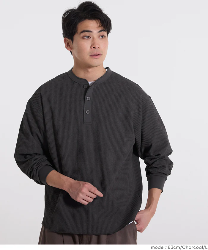 セール★2690円→1990円 EAZY TEX ワッフルラウンドヘンリーネックロンT メンズ メール便不可 - Image 6
