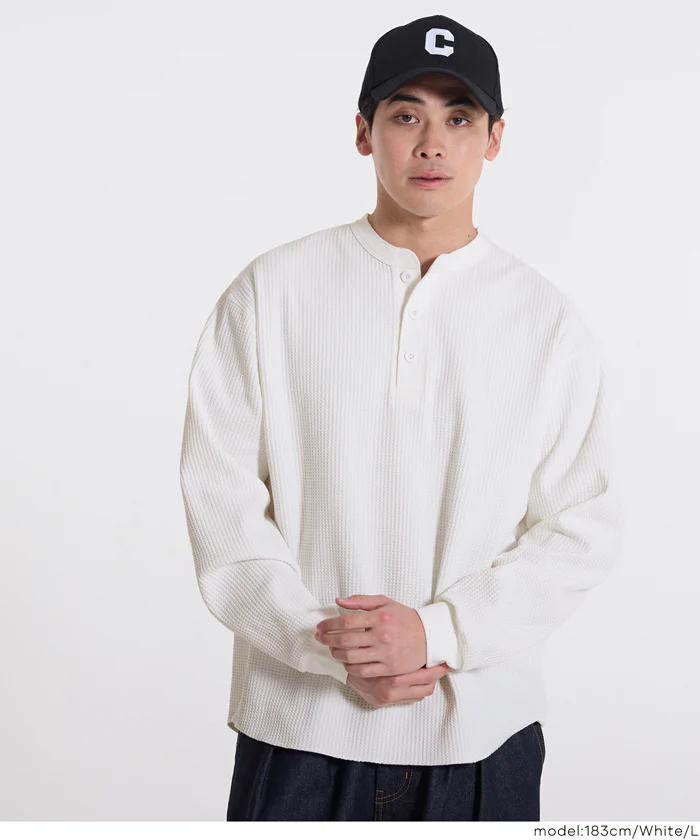 セール★2690円→1990円 EAZY TEX ワッフルラウンドヘンリーネックロンT メンズ メール便不可 - Image 8
