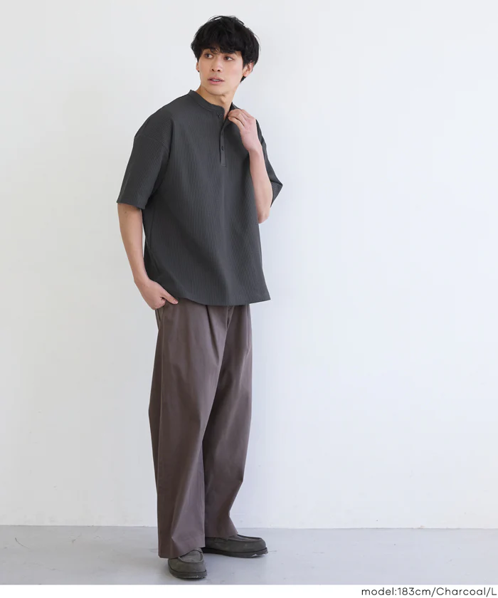 EAZY TEX ワッフルヘンリーネック半袖Tシャツ メンズ メール便不可 - Image 12