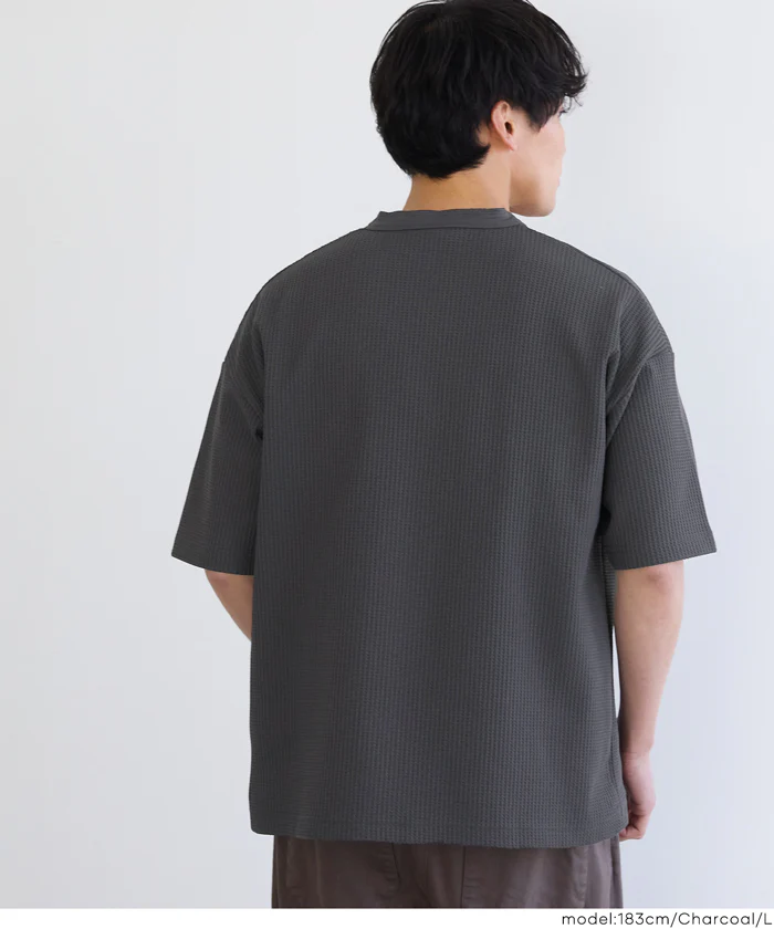 EAZY TEX ワッフルヘンリーネック半袖Tシャツ メンズ メール便不可 - Image 13