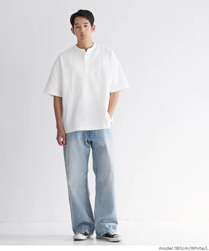 EAZY TEX ワッフルヘンリーネック半袖Tシャツ メンズ メール便不可 - Image 3