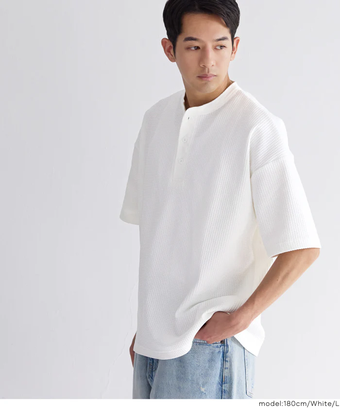 EAZY TEX ワッフルヘンリーネック半袖Tシャツ メンズ メール便不可 - Image 4