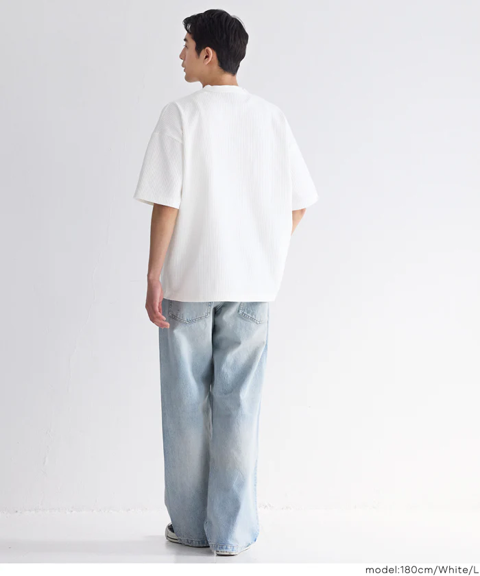 EAZY TEX ワッフルヘンリーネック半袖Tシャツ メンズ メール便不可 - Image 5