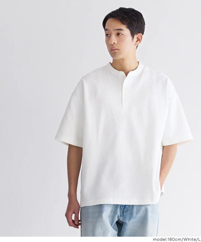 EAZY TEX ワッフルヘンリーネック半袖Tシャツ メンズ メール便不可 - Image 6