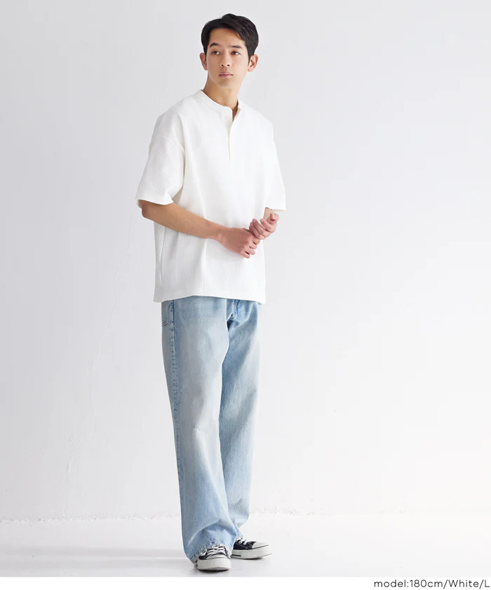 EAZY TEX ワッフルヘンリーネック半袖Tシャツ メンズ メール便不可 - Image 7