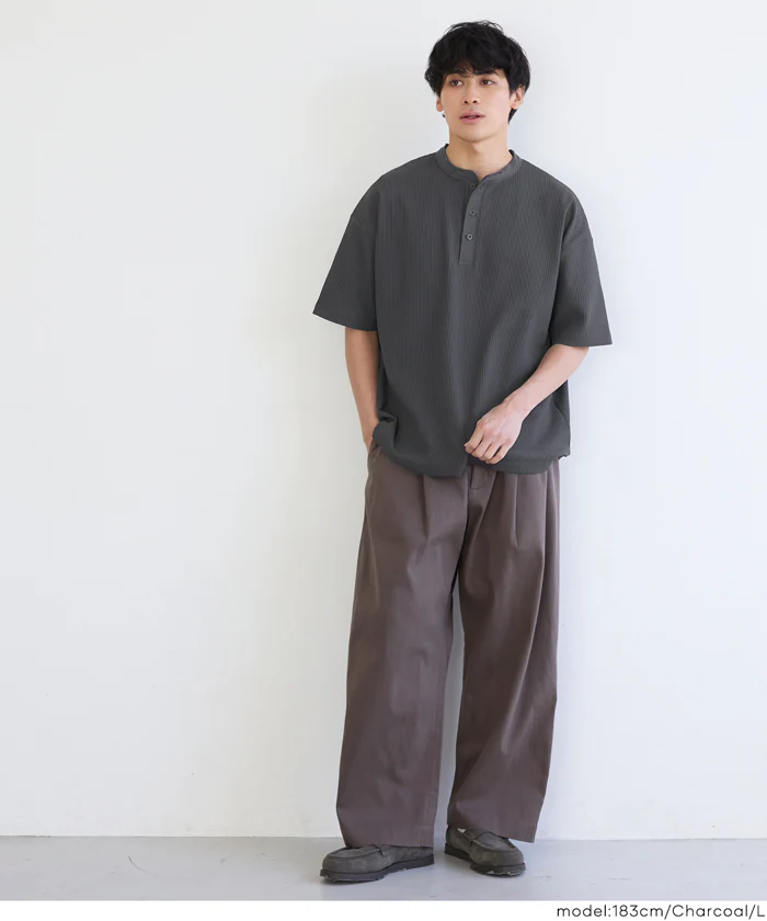 EAZY TEX ワッフルヘンリーネック半袖Tシャツ メンズ メール便不可 - Image 8
