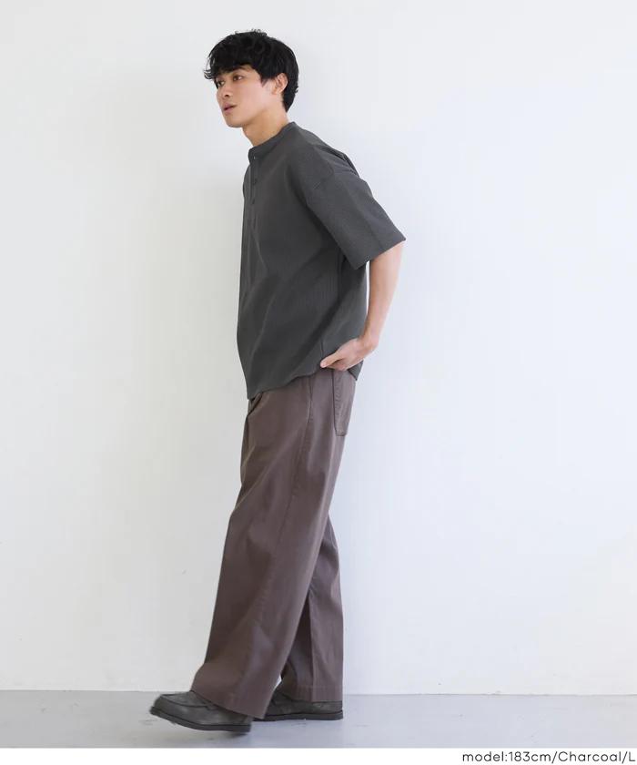 EAZY TEX ワッフルヘンリーネック半袖Tシャツ メンズ メール便不可 - Image 9