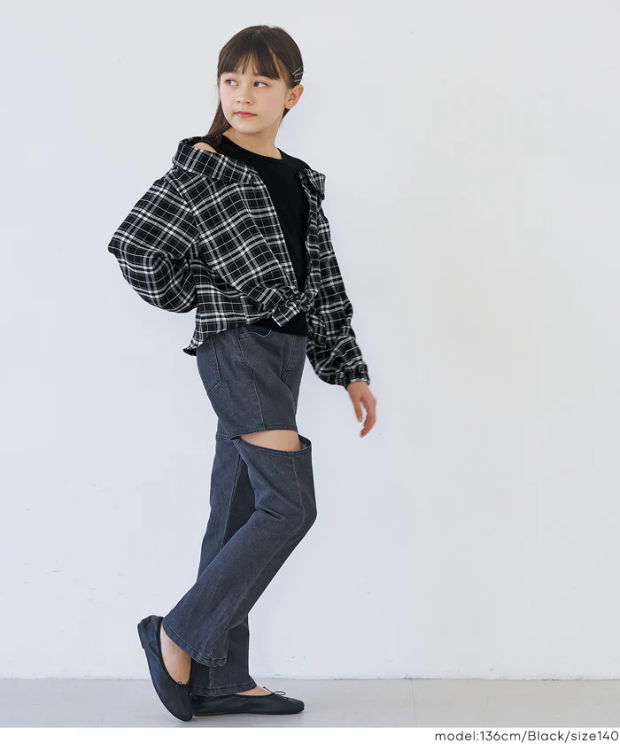 ドッキング肩あきチェックシャツ キッズ メール便不可 - Image 4