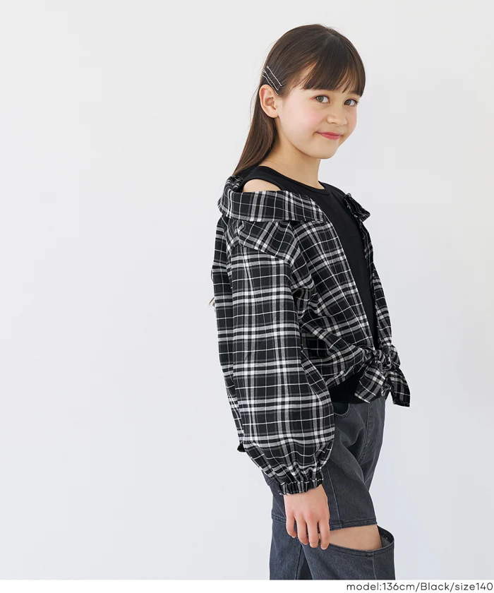 ドッキング肩あきチェックシャツ キッズ メール便不可 - Image 7