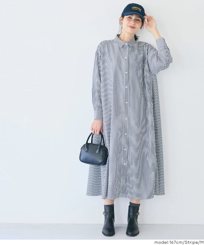 セール★3490円→2990円 ストライプボリュームシャツワンピース レディース メール便不可 - Image 2