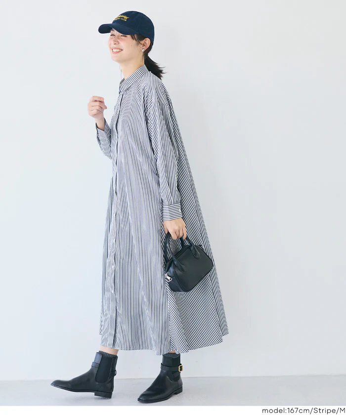 セール★3490円→2990円 ストライプボリュームシャツワンピース レディース メール便不可 - Image 3