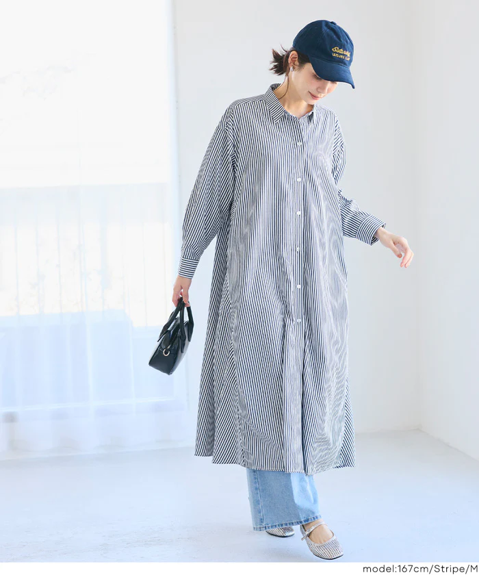 セール★3490円→2990円 ストライプボリュームシャツワンピース レディース メール便不可 - Image 6