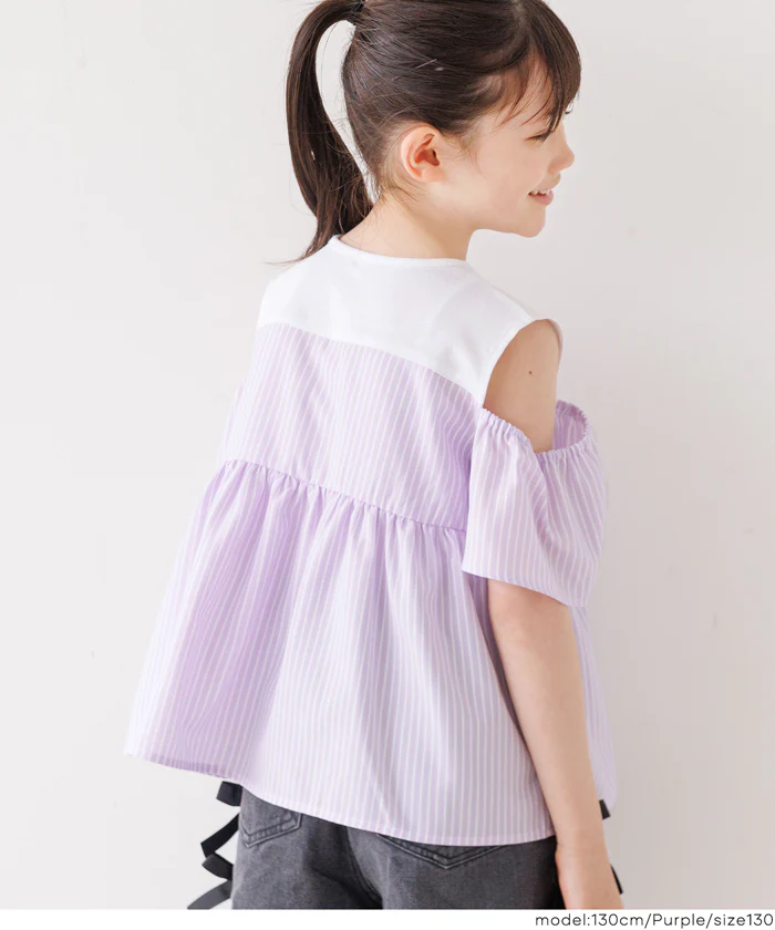 GW限定セール★ ストライプドッキング肩あきブラウス キッズ メール便不可 - Image 11