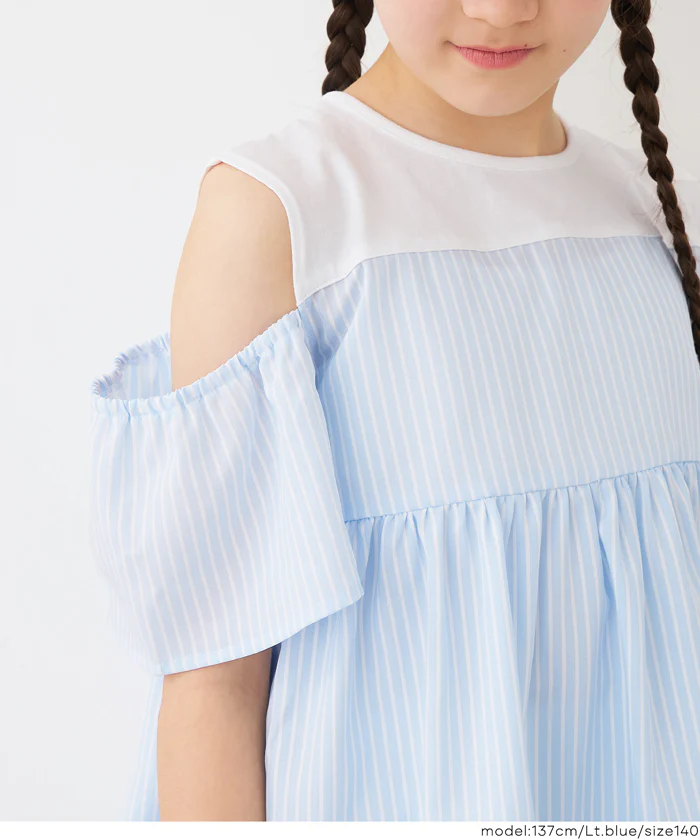GW限定セール★ ストライプドッキング肩あきブラウス キッズ メール便不可 - Image 6