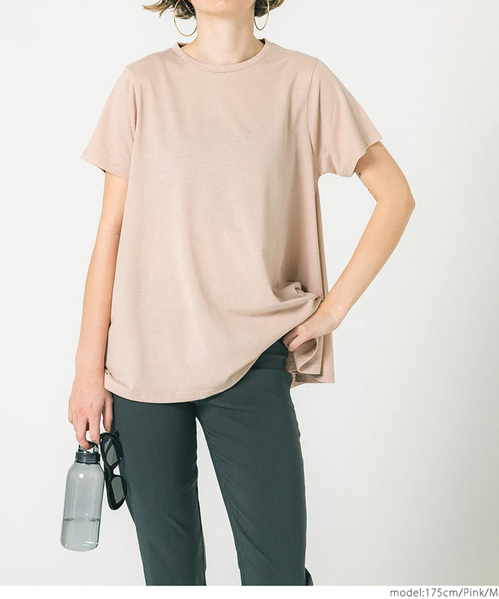 Tシャツ レディース フレアシルエット Aライン 半袖 クルーネック カットソー 無地 薄手 ミディアム丈 きれいめ 伸縮性 メール便可 24ss coca コカ - Image 12