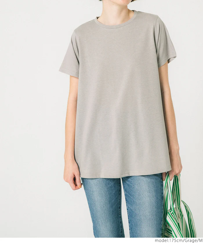 Tシャツ レディース フレアシルエット Aライン 半袖 クルーネック カットソー 無地 薄手 ミディアム丈 きれいめ 伸縮性 メール便可 24ss coca コカ - Image 14