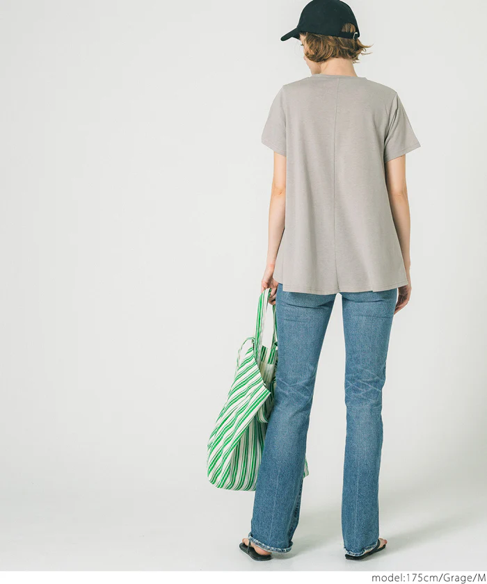 Tシャツ レディース フレアシルエット Aライン 半袖 クルーネック カットソー 無地 薄手 ミディアム丈 きれいめ 伸縮性 メール便可 24ss coca コカ - Image 17