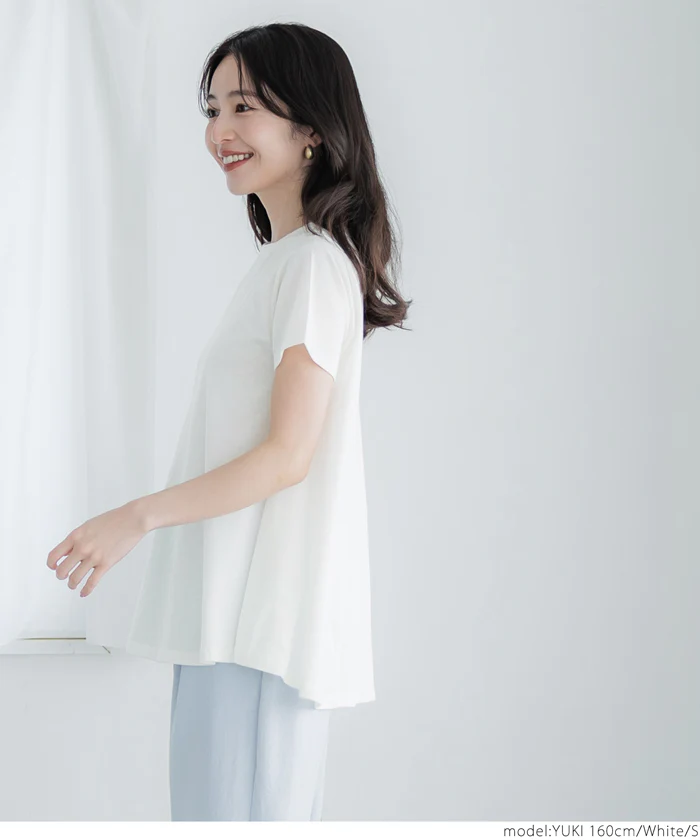 Tシャツ レディース フレアシルエット Aライン 半袖 クルーネック カットソー 無地 薄手 ミディアム丈 きれいめ 伸縮性 メール便可 24ss coca コカ - Image 3