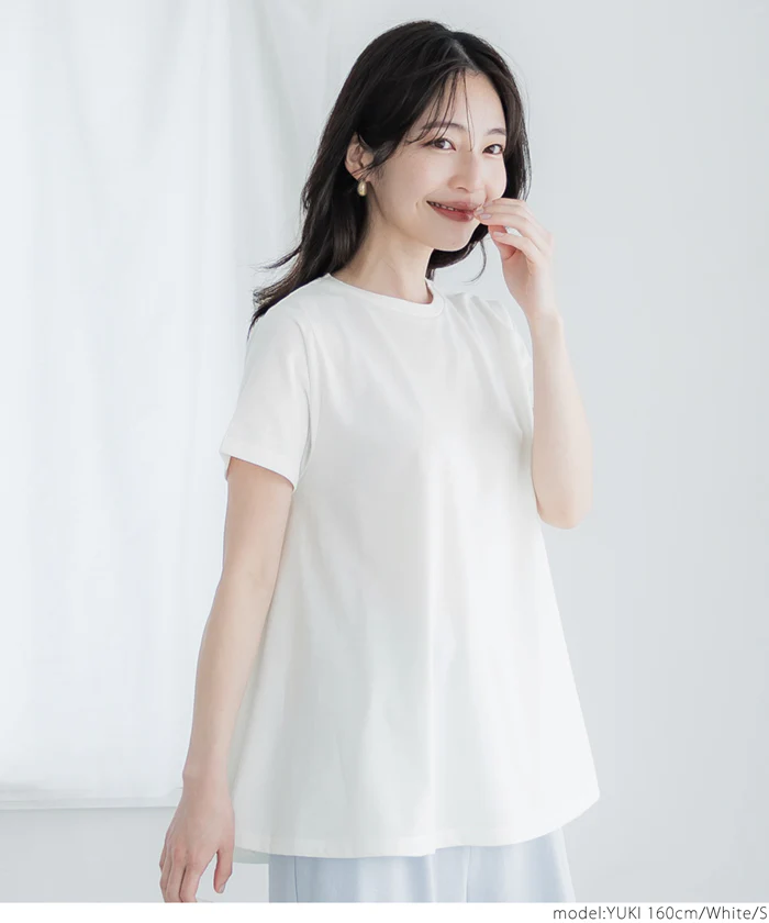 Tシャツ レディース フレアシルエット Aライン 半袖 クルーネック カットソー 無地 薄手 ミディアム丈 きれいめ 伸縮性 メール便可 24ss coca コカ - Image 5