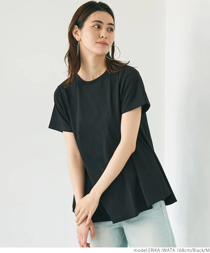 Tシャツ レディース フレアシルエット Aライン 半袖 クルーネック カットソー 無地 薄手 ミディアム丈 きれいめ 伸縮性 メール便可 24ss coca コカ - Image 6