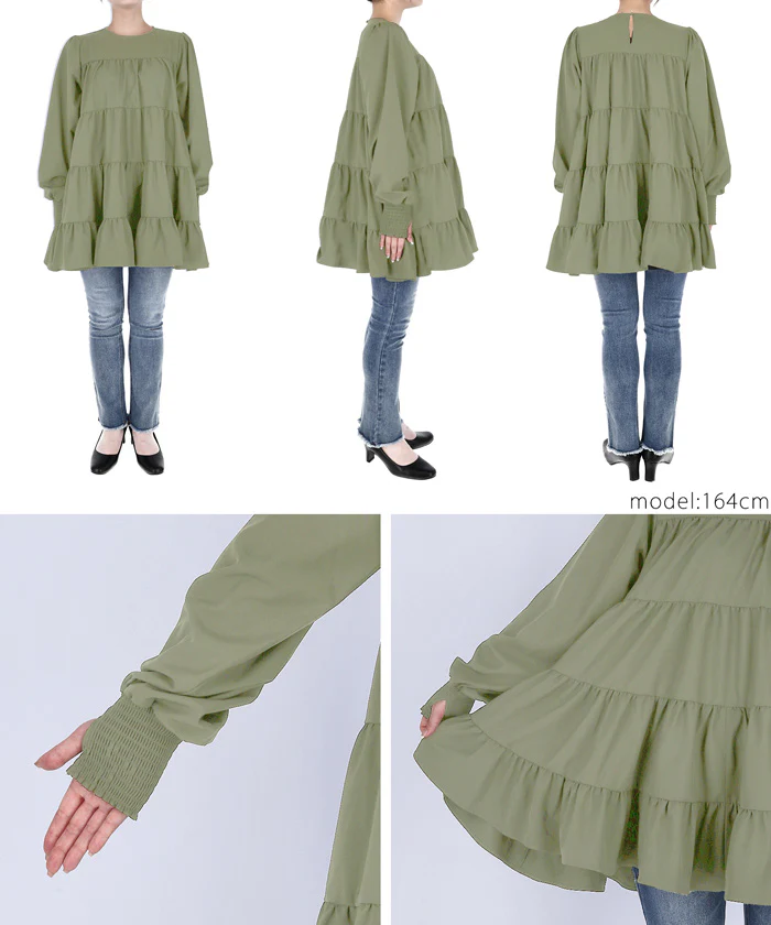 WEB限定セール★3690円→2690円ラッシュガード レディース チュニック 水陸両用 UVカット 日焼け防止 ティアード 指穴付き 袖口ゴム  速乾 メール便不可 - Image 12