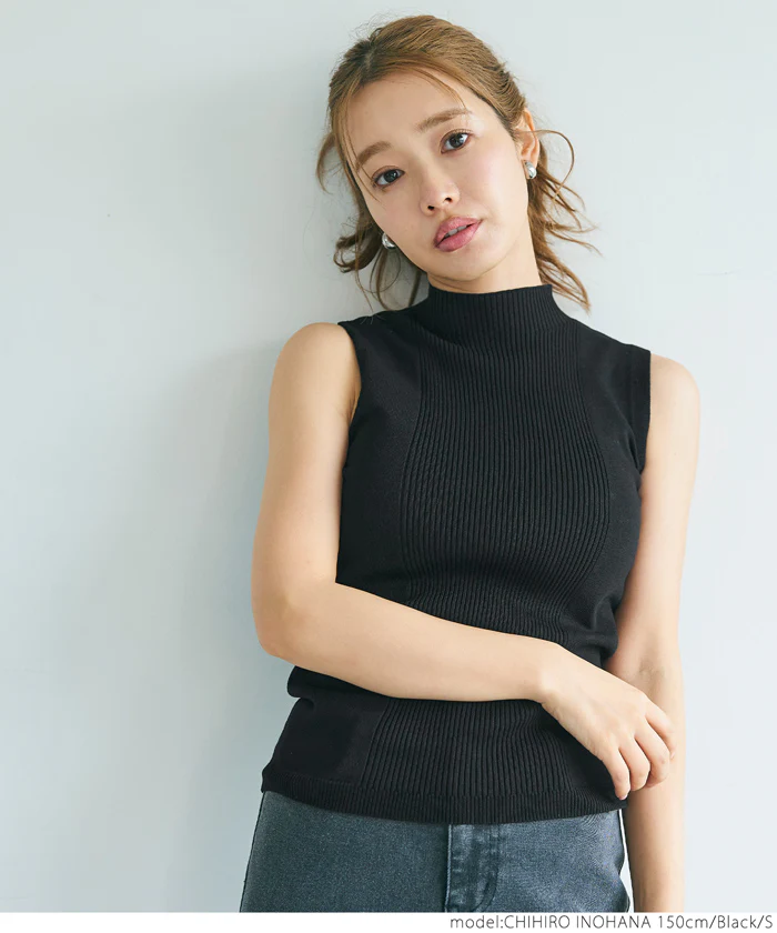 セール★1490円→990円 ニットタンクトップ レディース ハイネック ノースリーブ シャリ感 リブ ミディアム丈 メール便可 24aw - Image 10
