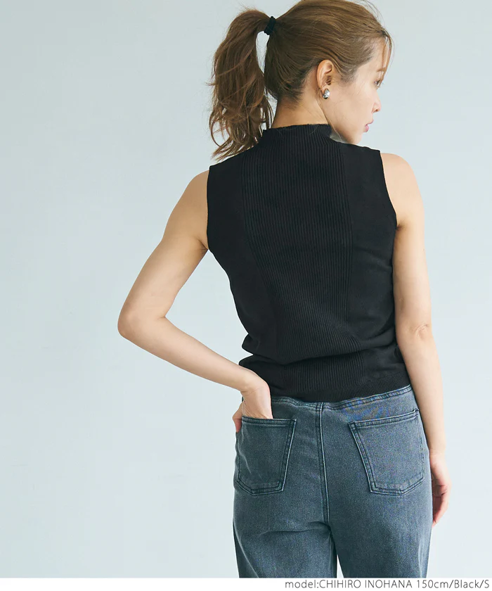 セール★1490円→990円 ニットタンクトップ レディース ハイネック ノースリーブ シャリ感 リブ ミディアム丈 メール便可 24aw - Image 12