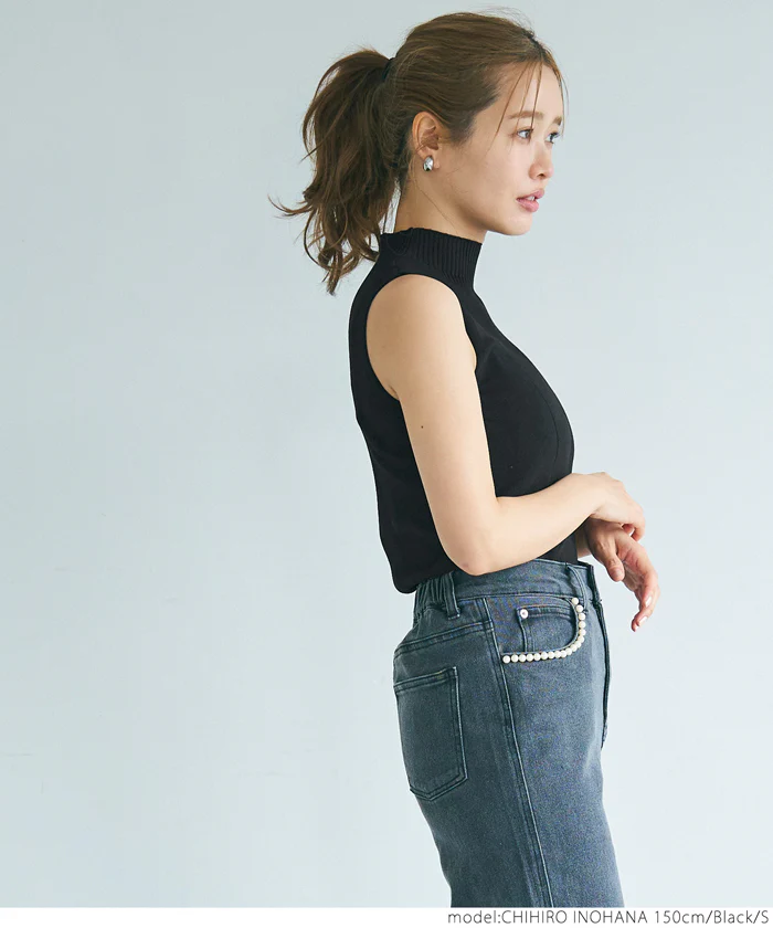セール★1490円→990円 ニットタンクトップ レディース ハイネック ノースリーブ シャリ感 リブ ミディアム丈 メール便可 24aw - Image 14