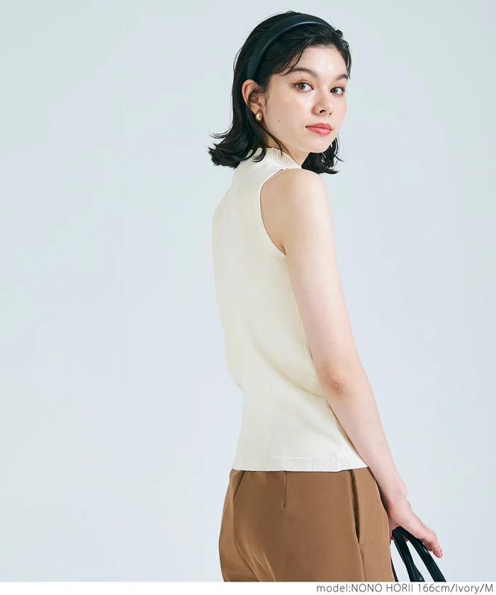 セール★1490円→990円 ニットタンクトップ レディース ハイネック ノースリーブ シャリ感 リブ ミディアム丈 メール便可 24aw - Image 7