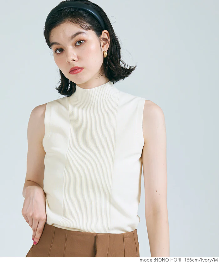 セール★1490円→990円 ニットタンクトップ レディース ハイネック ノースリーブ シャリ感 リブ ミディアム丈 メール便可 24aw - Image 8