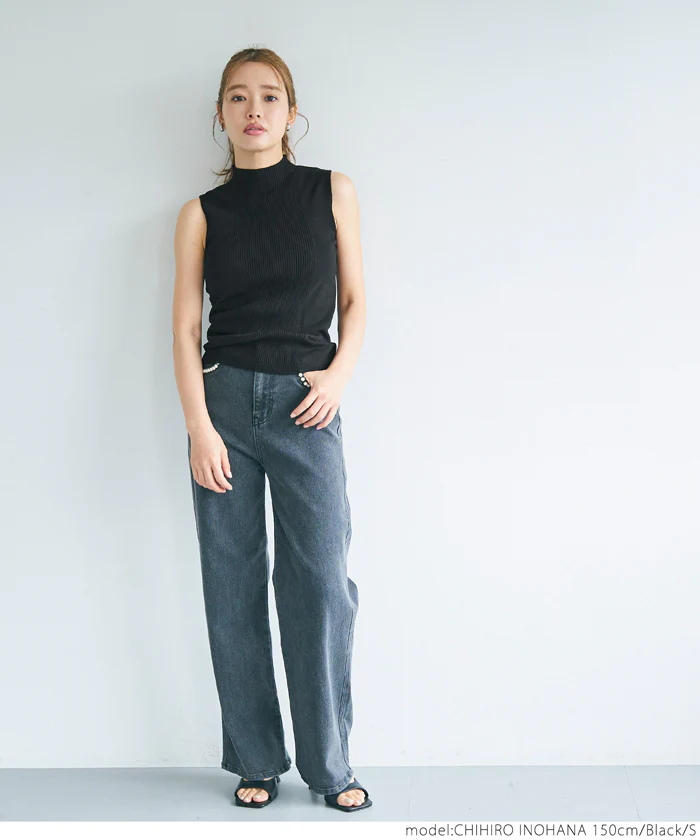 セール★1490円→990円 ニットタンクトップ レディース ハイネック ノースリーブ シャリ感 リブ ミディアム丈 メール便可 24aw - Image 9