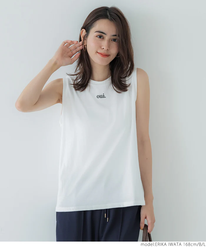 セール★990円→550円 Tシャツ レディース ノースリーブ タンクトップ 刺繍  シンプル 薄手 伸縮性 メール便可 24ss - Image 3