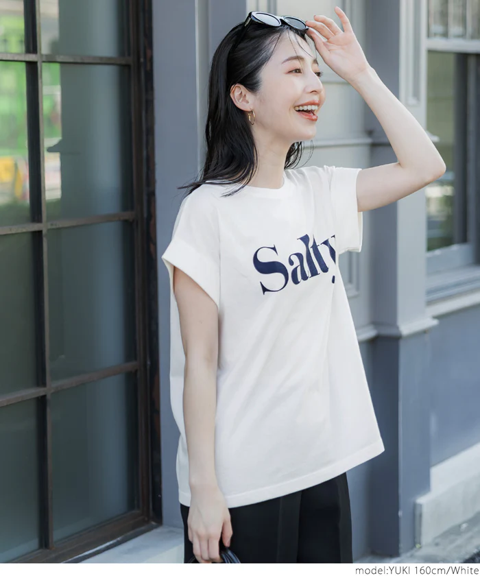 Tシャツ レディース フレンチスリーブ ロゴ プリント 英字 コットン生地 クルーネック ミディアム丈 半袖 メール便可 24ss - Image 3