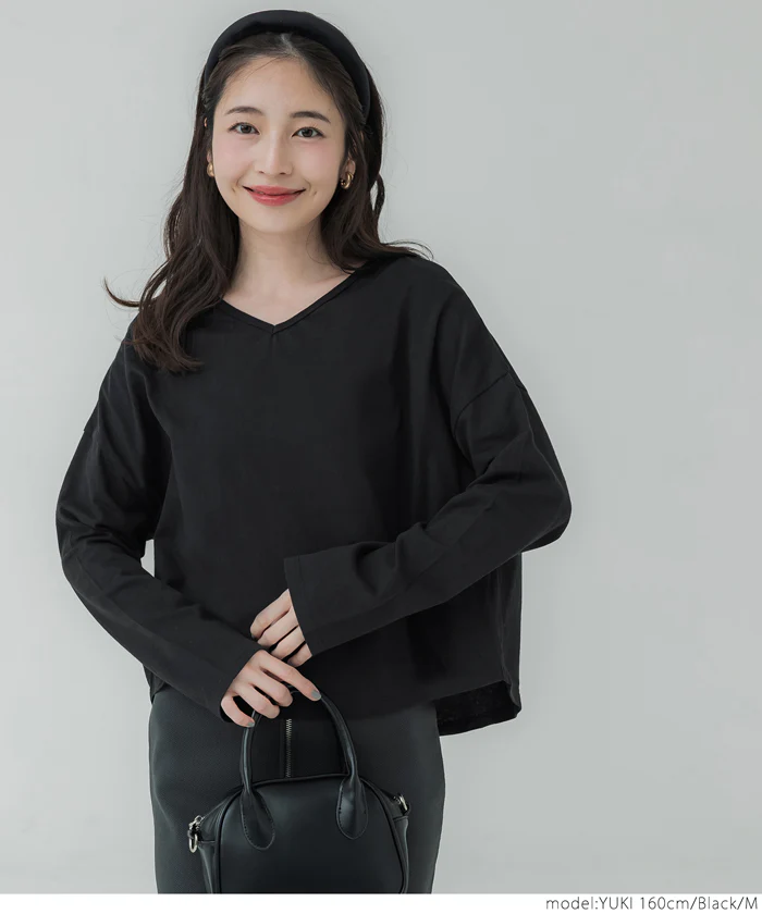 セール★990円→550円 レギュラーオンスコットンVネック短丈Tシャツ レディース メール便不可 - Image 10