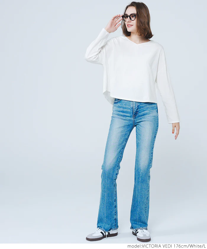 セール★990円→550円 レギュラーオンスコットンVネック短丈Tシャツ レディース メール便不可 - Image 5