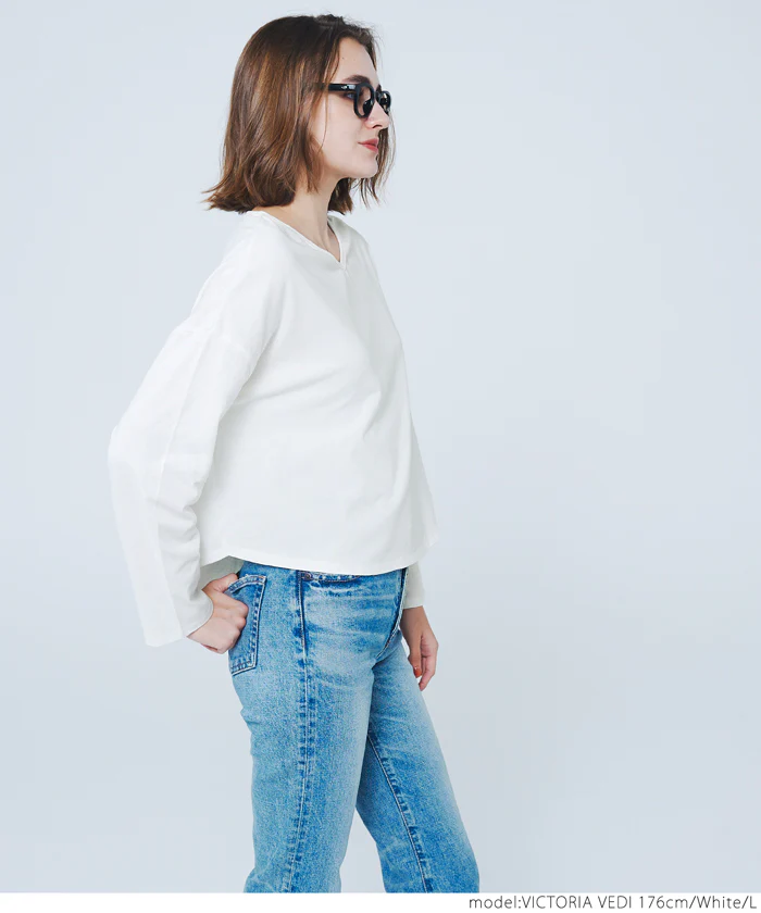セール★990円→550円 レギュラーオンスコットンVネック短丈Tシャツ レディース メール便不可 - Image 6