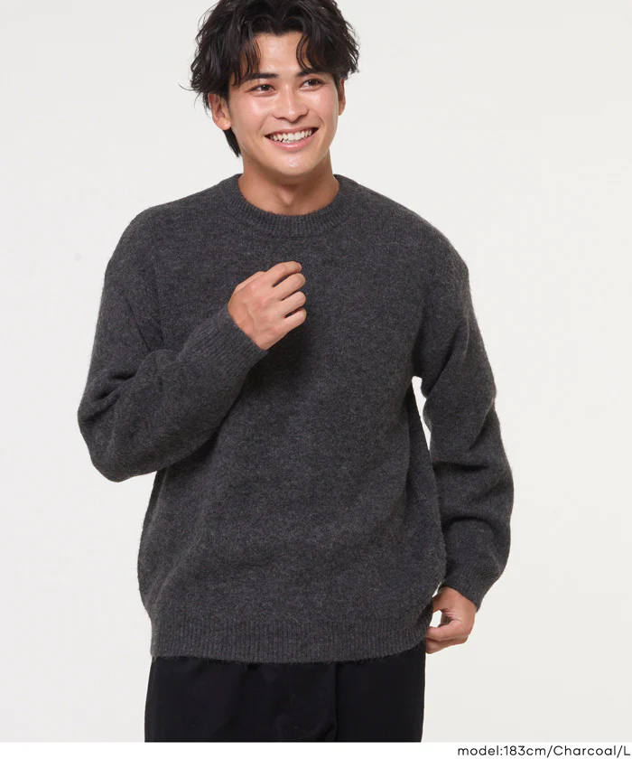 セール★2490円→1690円 モヘヤ風クルーネックリラックスニットトップス メンズ メール便不可 - Image 3