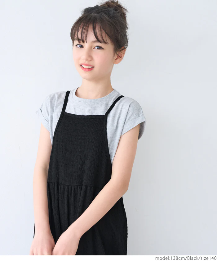 WEB限定セール ★1690円→110円シボシャーリング裾フレアオールインワン キッズ メール便不可 - Image 2