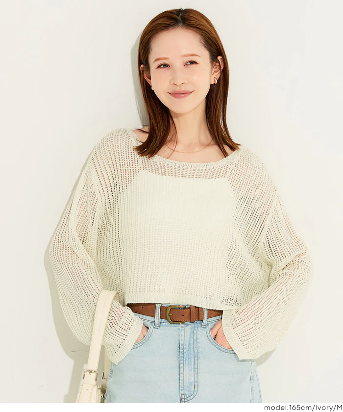 GW限定セール★ 麻タッチメッシュショートニット レディース メール便不可 - Image 5