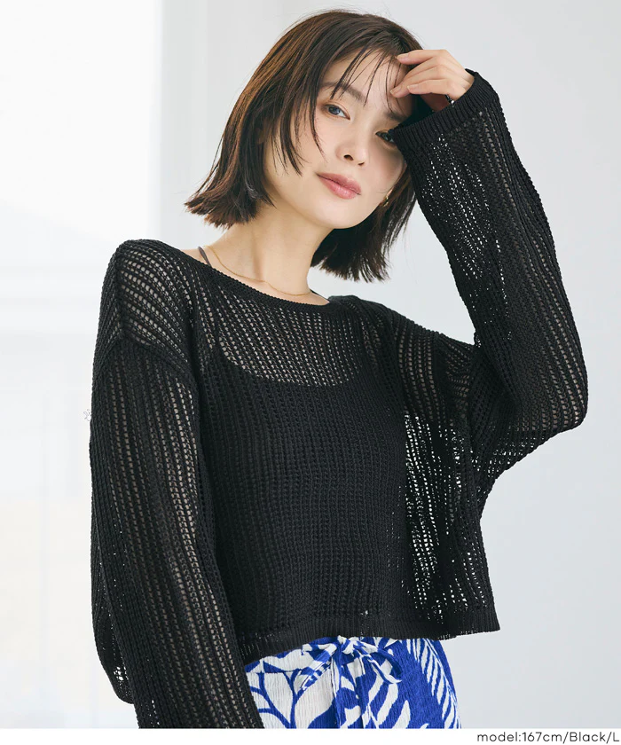 GW限定セール★ 麻タッチメッシュショートニット レディース メール便不可 - Image 9