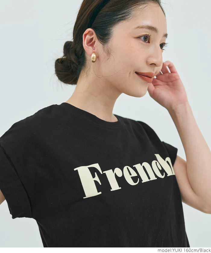 Tシャツ レディース カットソー ロゴTシャツ 半袖 プリント 英字 ロールアップスリーブ  ミディアム丈 メール便可 24aw - Image 11