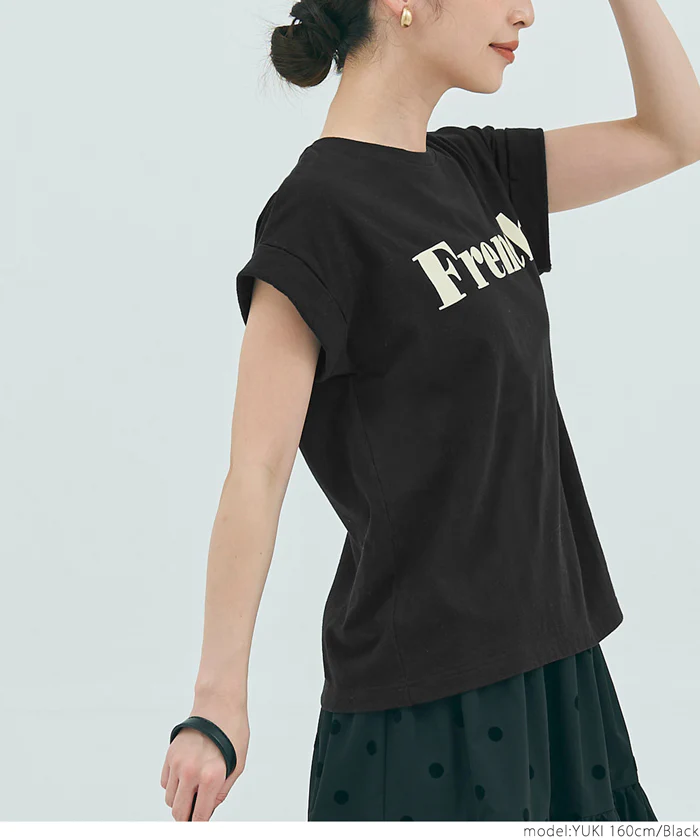 Tシャツ レディース カットソー ロゴTシャツ 半袖 プリント 英字 ロールアップスリーブ  ミディアム丈 メール便可 24aw - Image 13