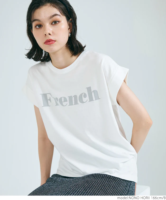 Tシャツ レディース カットソー ロゴTシャツ 半袖 プリント 英字 ロールアップスリーブ  ミディアム丈 メール便可 24aw - Image 3