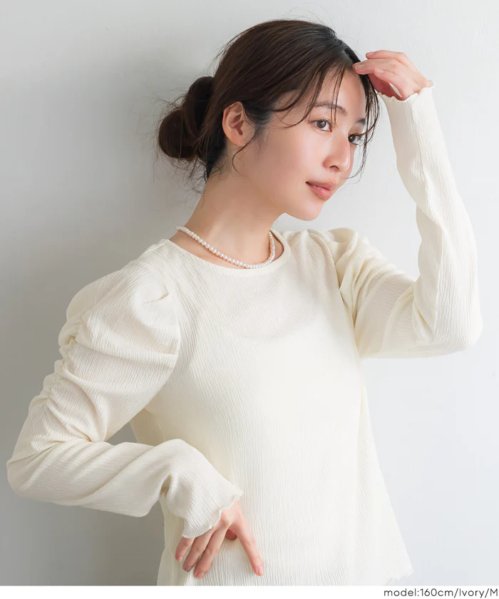クレープシャーリングパフスリーブトップス レディース メール便不可 - Image 7