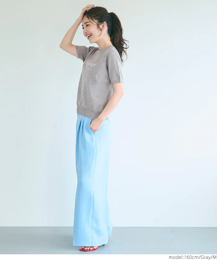 WEB限定セール ★1690円→890円シャリ感レーヨンロゴ刺繍ニット レディース メール便不可 - Image 12