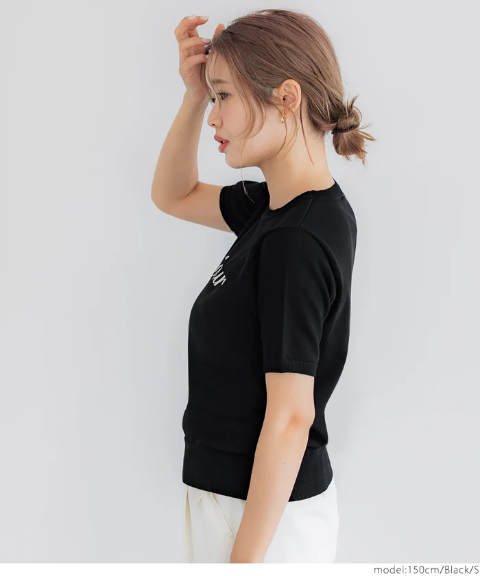 WEB限定セール ★1690円→890円シャリ感レーヨンロゴ刺繍ニット レディース メール便不可 - Image 3