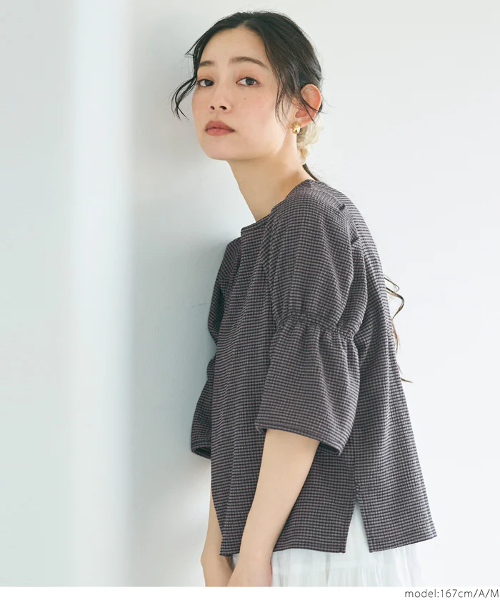 WEB限定セール ★1490円→990円シャーリング5分袖ブラウス レディース メール便不可 - Image 10