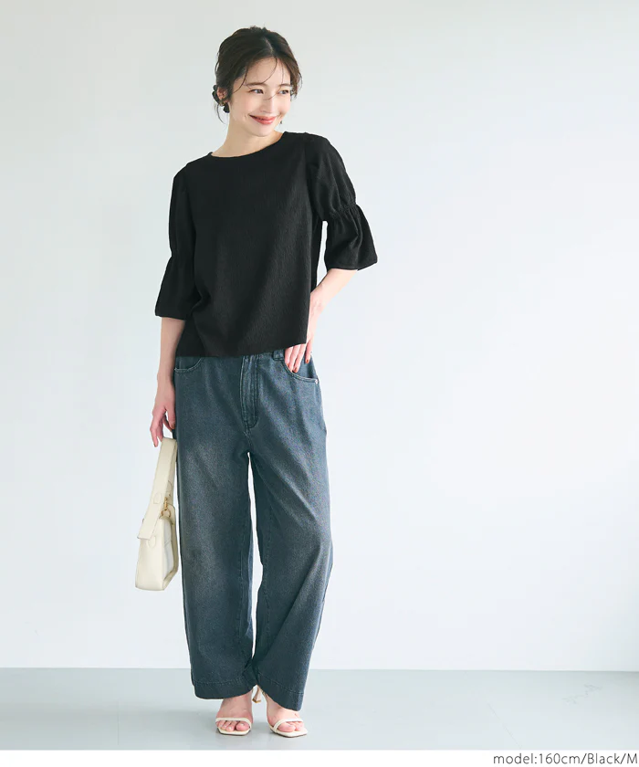 WEB限定セール ★1490円→990円シャーリング5分袖ブラウス レディース メール便不可 - Image 3